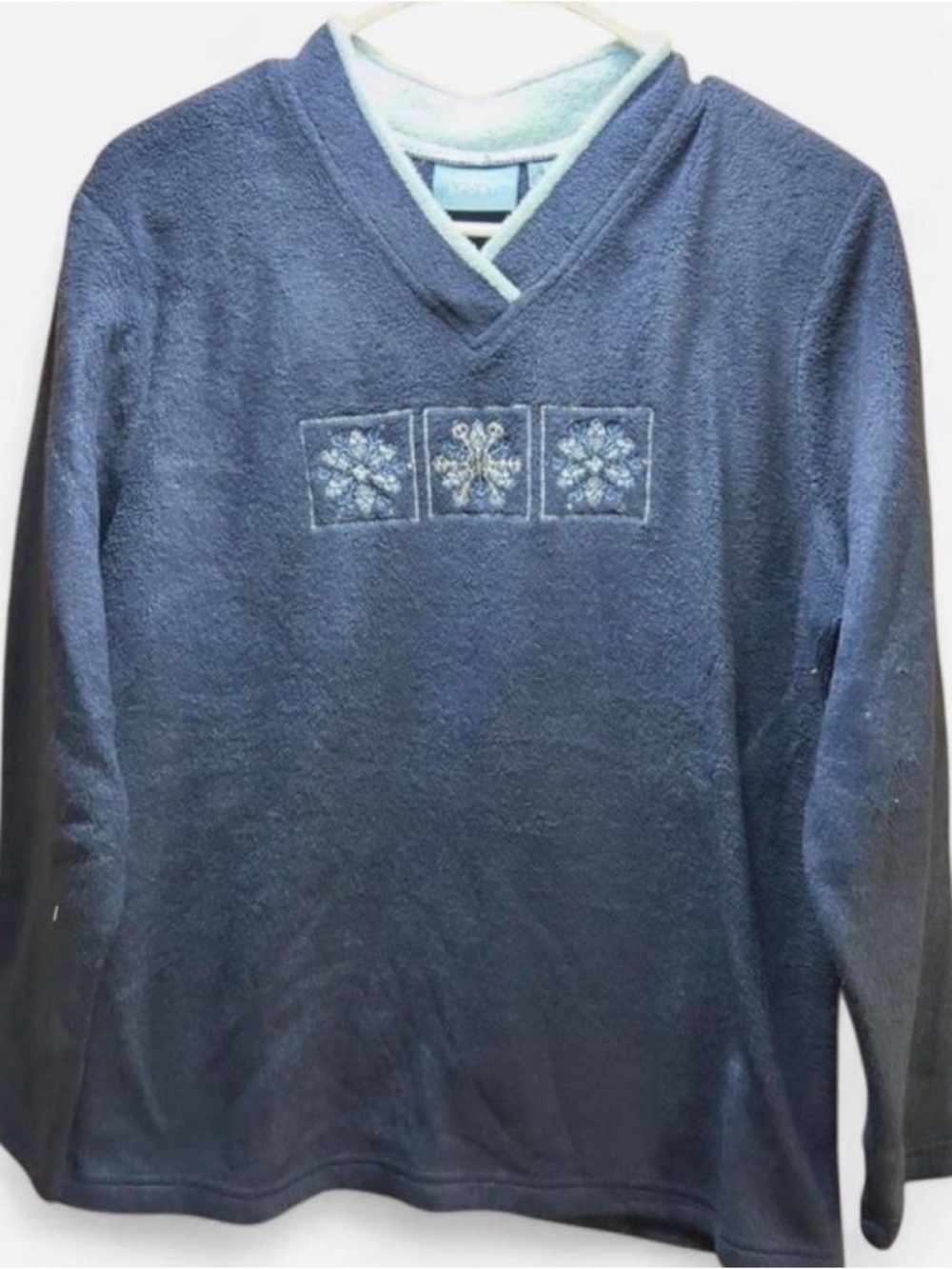 croft & barrow Navy Blue Crewneck Sweater with Snowflake Embroidery